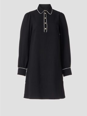 CeCe Black Long-Sleeve Shift Dress with White Contrast Trim
